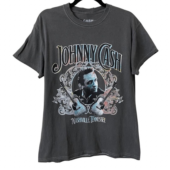 Johnny Cash Tops - Johnny Cash Country Rock n Roll Colorful Graphic Band Tee Shirt Gray Small NEW